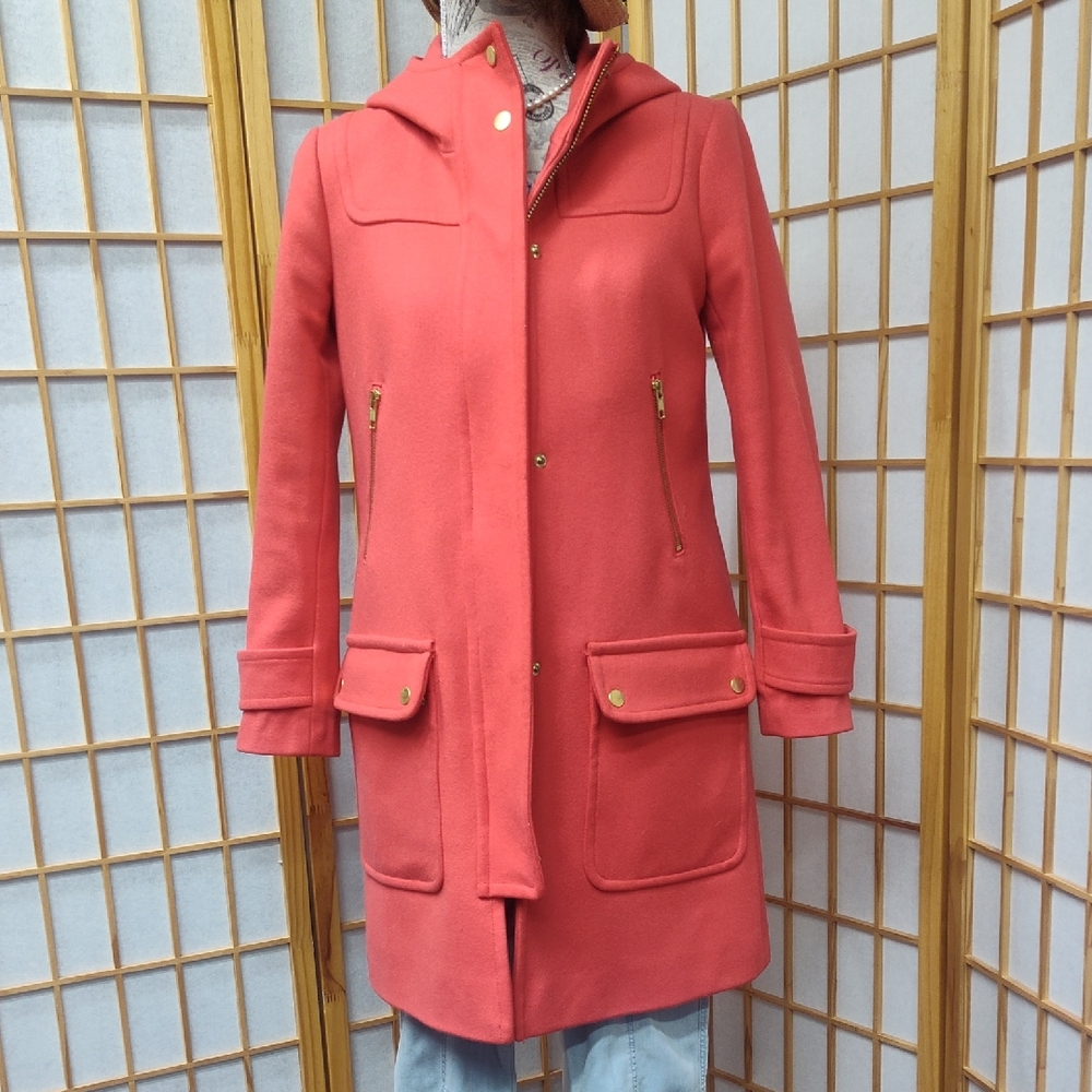 J. Crew Coral Trench Coat with Gold Accents